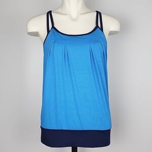 Merrell Opti-Wick Tank Top Buit-In Racerback Blue Pin Stripe Navy  Size Small